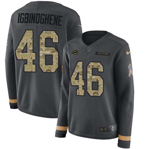 Nike Dolphins #46 Noah Igbinoghene Anthracite Salute to Service Women's Stitched NFL Limited Therma Long Sleeve Jersey