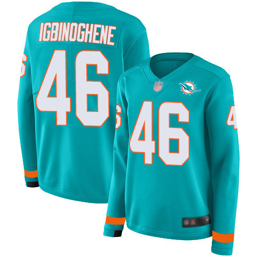 Nike Dolphins #46 Noah Igbinoghene Aqua Green Team Color Women's Stitched NFL Limited Therma Long Sleeve Jersey