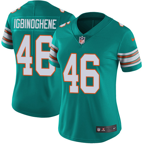 Nike Dolphins #46 Noah Igbinoghene Aqua Green Alternate Women's Stitched NFL Vapor Untouchable Limited Jersey