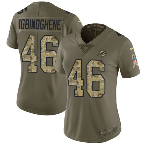 Nike Dolphins #46 Noah Igbinoghene Olive/Camo Women's Stitched NFL Limited 2017 Salute To Service Jersey