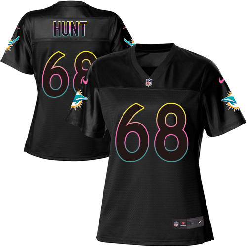 Nike Dolphins #68 Robert Hunt Black Women's NFL Fashion Game Jersey