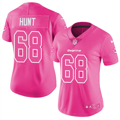 Nike Dolphins #68 Robert Hunt Pink Women's Stitched NFL Limited Rush Fashion Jersey