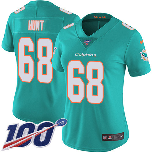 Nike Dolphins #68 Robert Hunt Aqua Green Team Color Women's Stitched NFL 100th Season Vapor Untouchable Limited Jersey