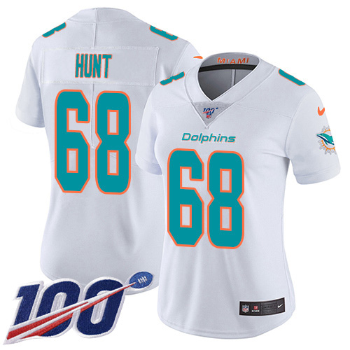 Nike Dolphins #68 Robert Hunt White Women's Stitched NFL 100th Season Vapor Untouchable Limited Jersey