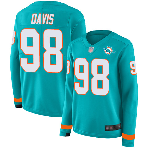 Nike Dolphins #98 Raekwon Davis Aqua Green Team Color Women's Stitched NFL Limited Therma Long Sleeve Jersey