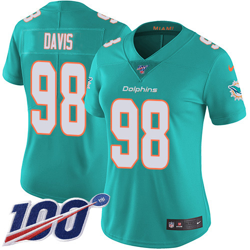 Nike Dolphins #98 Raekwon Davis Aqua Green Team Color Women's Stitched NFL 100th Season Vapor Untouchable Limited Jersey Nike Dolphins #98 Raekwon Davis Aqua Green Team Color Women's Stitched NFL 100th Season Vapor Untouchable Limited Jersey