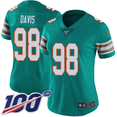 Nike Dolphins #98 Raekwon Davis Aqua Green Alternate Women's Stitched NFL 100th Season Vapor Untouchable Limited Jersey Nike Dolphins #98 Raekwon Davis Aqua Green Alternate Women's Stitched NFL 100th Season Vapor Untouchable Limited Jersey