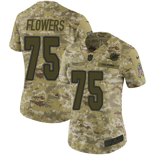 Nike Dolphins #75 Ereck Flowers Camo Women's Stitched NFL Limited 2018 Salute To Service Jersey