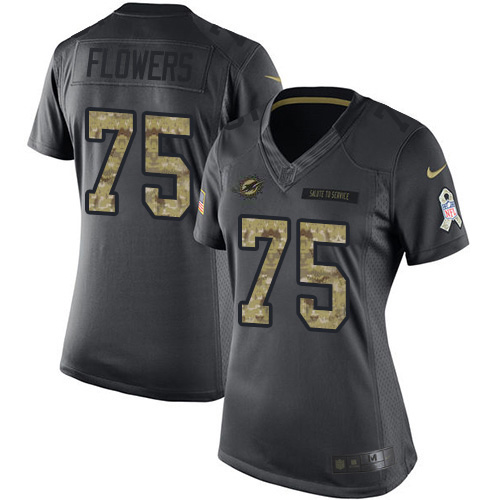 Nike Dolphins #75 Ereck Flowers Black Women's Stitched NFL Limited 2016 Salute to Service Jersey
