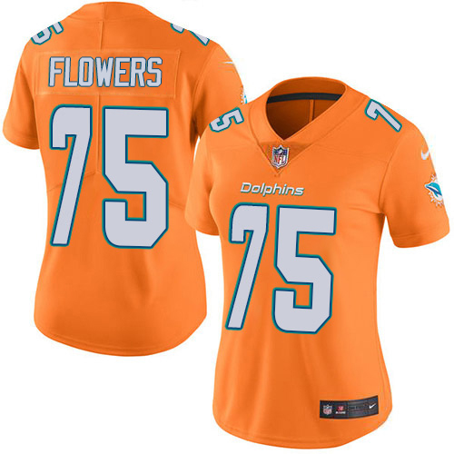 Nike Dolphins #75 Ereck Flowers Orange Women's Stitched NFL Limited Rush Jersey