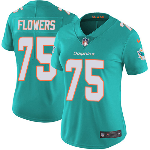 Nike Dolphins #75 Ereck Flowers Aqua Green Team Color Women's Stitched NFL Vapor Untouchable Limited Jersey