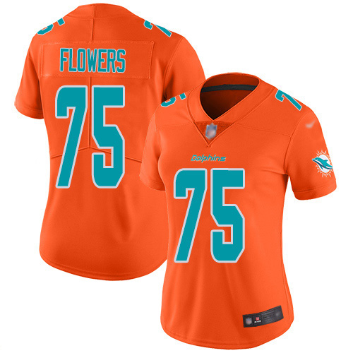 Nike Dolphins #75 Ereck Flowers Orange Women's Stitched NFL Limited Inverted Legend Jersey