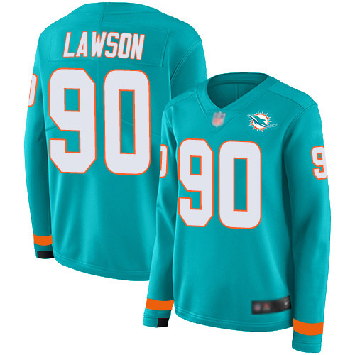 Nike Dolphins #90 Shaq Lawson Aqua Green Team Color Women's Stitched NFL Limited Therma Long Sleeve Jersey