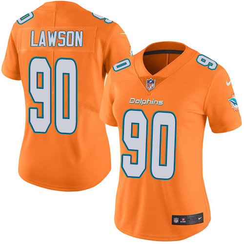 Nike Dolphins #90 Shaq Lawson Orange Women's Stitched NFL Limited Rush Jersey