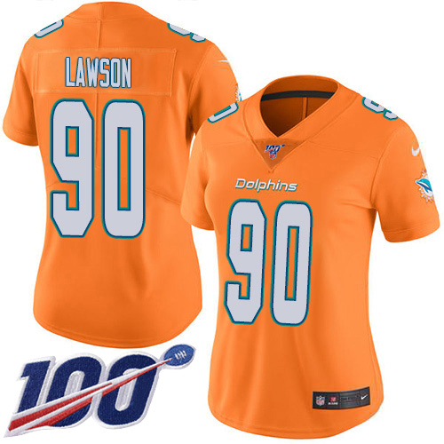 Nike Dolphins #90 Shaq Lawson Orangen Women's Stitched NFL Limited Rush 100th Season Jersey
