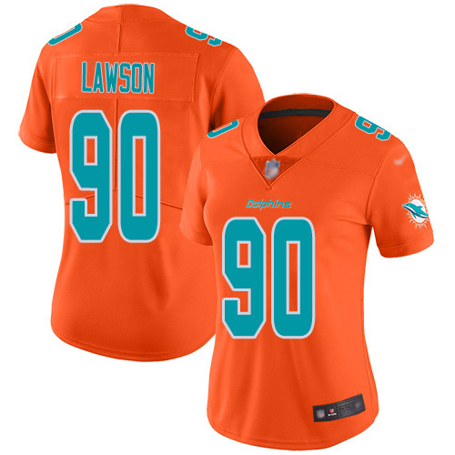Nike Dolphins #90 Shaq Lawson Orange Women's Stitched NFL Limited Inverted Legend Jersey