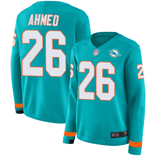 Nike Dolphins #26 Salvon Ahmed Aqua Green Team Color Women's Stitched NFL Limited Therma Long Sleeve Jersey