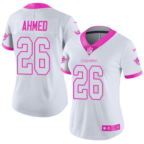 Nike Dolphins #26 Salvon Ahmed White/Pink Women's Stitched NFL Limited Rush Fashion Jersey Nike Dolphins #26 Salvon Ahmed White/Pink Women's Stitched NFL Limited Rush Fashion Jersey