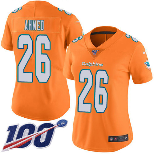 Nike Dolphins #26 Salvon Ahmed Orangen Women's Stitched NFL Limited Rush 100th Season Jersey
