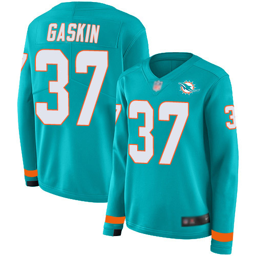 Nike Dolphins #37 Myles Gaskin Aqua Green Team Color Women's Stitched NFL Limited Therma Long Sleeve Jersey