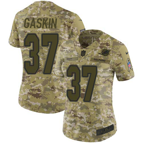 Nike Dolphins #37 Myles Gaskin Camo Women's Stitched NFL Limited 2018 Salute To Service Jersey