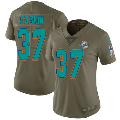 Nike Dolphins #37 Myles Gaskin Olive Women's Stitched NFL Limited 2017 Salute To Service Jersey