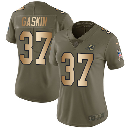 Nike Dolphins #37 Myles Gaskin Olive/Gold Women's Stitched NFL Limited 2017 Salute To Service Jersey