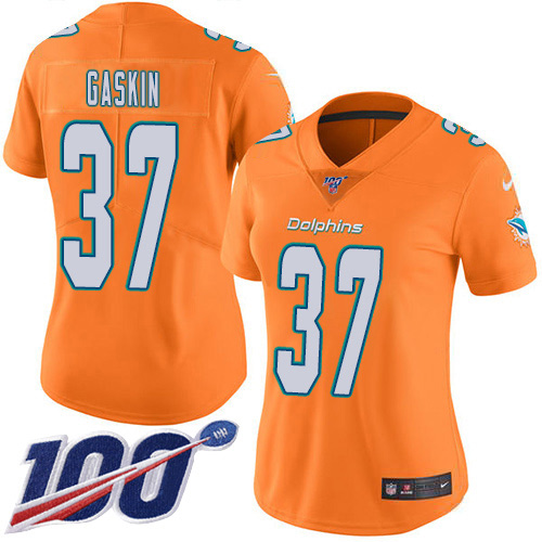 Nike Dolphins #37 Myles Gaskin Orangen Women's Stitched NFL Limited Rush 100th Season Jersey