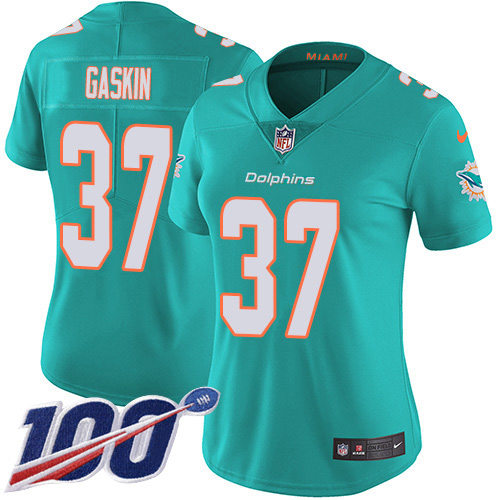 Nike Dolphins #37 Myles Gaskin Aqua Green Team Color Women's Stitched NFL 100th Season Vapor Untouchable Limited Jersey