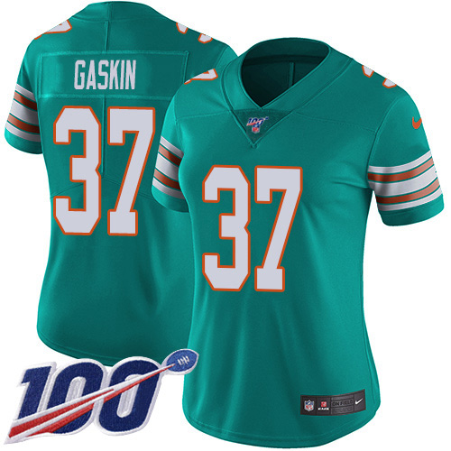 Nike Dolphins #37 Myles Gaskin Aqua Green Alternate Women's Stitched NFL 100th Season Vapor Untouchable Limited Jersey