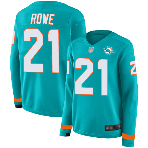 Nike Dolphins #21 Eric Rowe Aqua Green Team Color Women's Stitched NFL Limited Therma Long Sleeve Jersey
