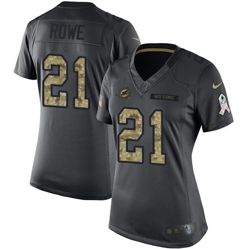 Nike Dolphins #21 Eric Rowe Black Women's Stitched NFL Limited 2016 Salute to Service Jersey