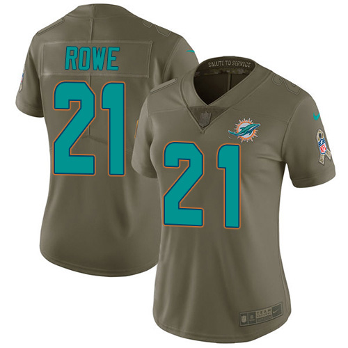 Nike Dolphins #21 Eric Rowe Olive Women's Stitched NFL Limited 2017 Salute To Service Jersey