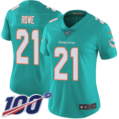 Nike Dolphins #21 Eric Rowe Aqua Green Team Color Women's Stitched NFL 100th Season Vapor Untouchable Limited Jersey
