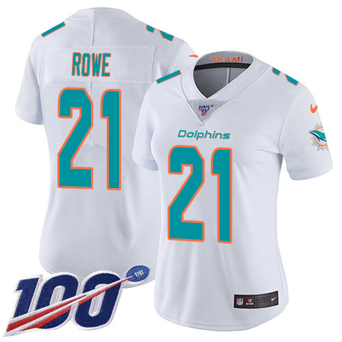 Nike Dolphins #21 Eric Rowe White Women's Stitched NFL 100th Season Vapor Untouchable Limited Jersey
