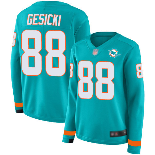 Nike Dolphins #88 Mike Gesicki Aqua Green Team Color Women's Stitched NFL Limited Therma Long Sleeve Jersey
