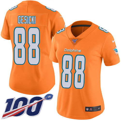 Nike Dolphins #88 Mike Gesicki Orangen Women's Stitched NFL Limited Rush 100th Season Jersey