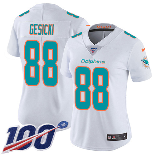 Nike Dolphins #88 Mike Gesicki White Women's Stitched NFL 100th Season Vapor Untouchable Limited Jersey