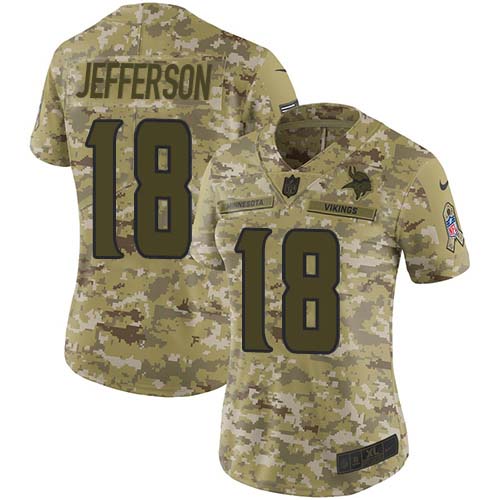 Nike Vikings #18 Justin Jefferson Camo Women's Stitched NFL Limited 2018 Salute To Service Jersey