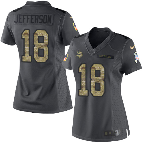 Nike Vikings #18 Justin Jefferson Black Women's Stitched NFL Limited 2016 Salute to Service Jersey