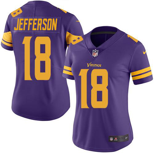 Nike Vikings #18 Justin Jefferson Purple Women's Stitched NFL Limited Rush Jersey