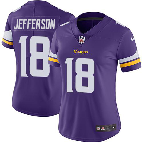 Nike Vikings #18 Justin Jefferson Purple Team Color Women's Stitched NFL Vapor Untouchable Limited Jersey