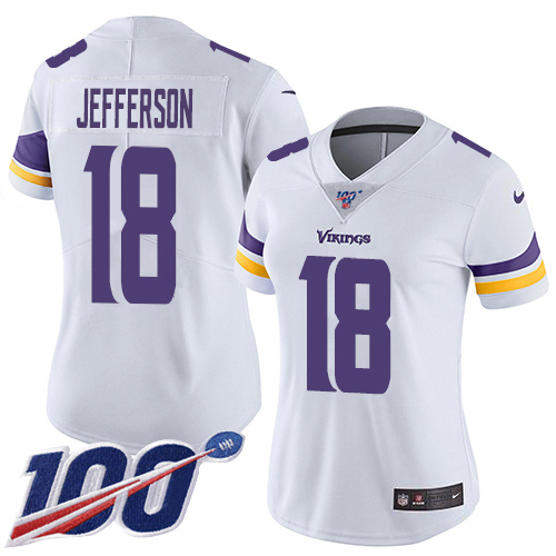 Nike Vikings #18 Justin Jefferson White Women's Stitched NFL 100th Season Vapor Untouchable Limited Jersey