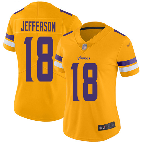 Nike Vikings #18 Justin Jefferson Gold Women's Stitched NFL Limited Inverted Legend Jersey