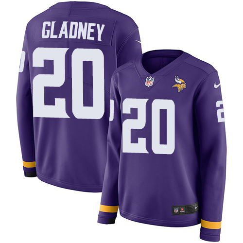 Nike Vikings #20 Jeff Gladney Purple Team Color Women's Stitched NFL Limited Therma Long Sleeve Jersey