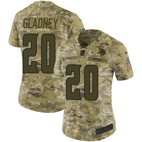 Nike Vikings #20 Jeff Gladney Camo Women's Stitched NFL Limited 2018 Salute To Service Jersey