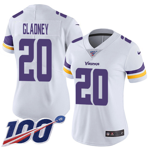 Nike Vikings #20 Jeff Gladney White Women's Stitched NFL 100th Season Vapor Untouchable Limited Jersey