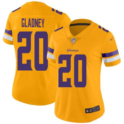 Nike Vikings #20 Jeff Gladney Gold Women's Stitched NFL Limited Inverted Legend Jersey