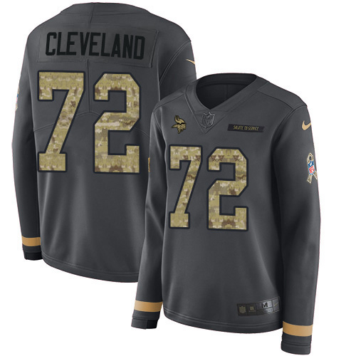 Nike Vikings #72 Ezra Cleveland Anthracite Salute to Service Women's Stitched NFL Limited Therma Long Sleeve Jersey