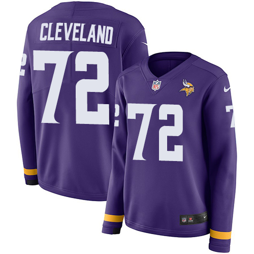 Nike Vikings #72 Ezra Cleveland Purple Team Color Women's Stitched NFL Limited Therma Long Sleeve Jersey